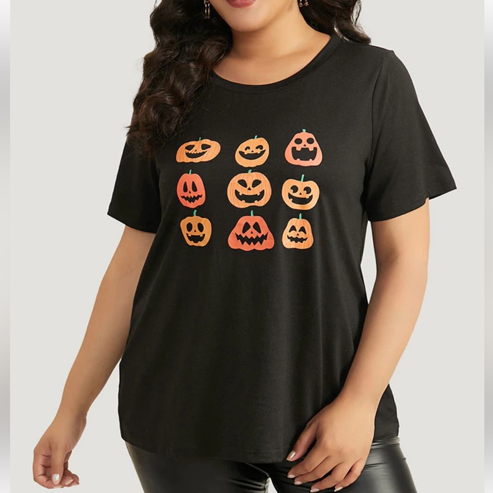 BloomChic Halloween Pumpkin Print Round Neck T-Shirt Sz 22/24 3X
